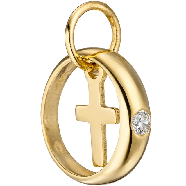 JOBO  "47171" Kinder Taufring mit Kreuz 333 Gold Gelbgold 1 Zirkonia Taufanhänge