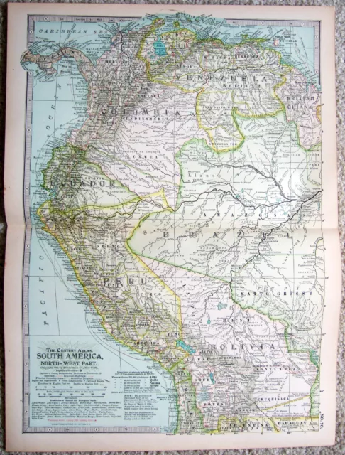 NW South America - Original 1897 Map by The Century Company - Antique