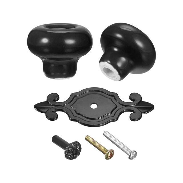 32x26mm Vintage Ceramic Drawer Knobs Pulls for Dresser Matte Black/Black 4Pcs