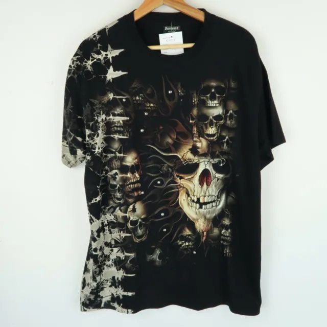 VINTAGE 90'S Fantasy Skull Skeleton Rock Biker t-shirt SZ Large (E8065)