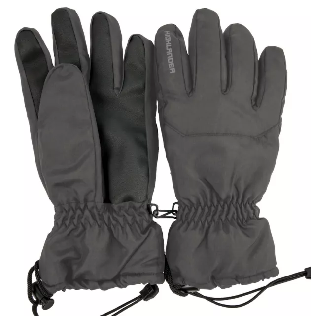 Highlander Ski Gloves Winter Thermal Non Slip Palm Black Mens Womens