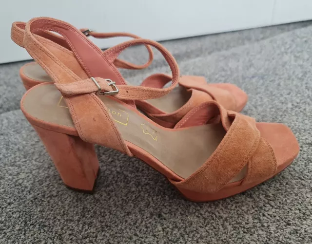 M&S Autograph Insolia Real Suede Peach Coral Strappy Peep Toe Block Heel Sandals