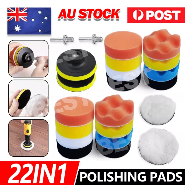 22pcs 3" Polishing Pads Buffing Waxing Pad Polisher Drill Sponge Kit Set For Car
