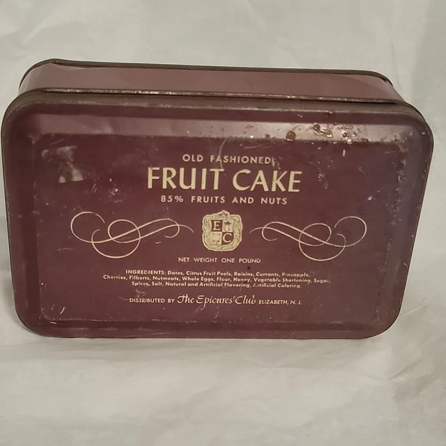 FRUIT CAKE TIN Box The Epicures Club Elizabeth NJ New Jersey Vintage
