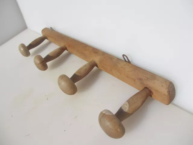 Vintage Wooden Coat Rack Hat Hangers Hooks Old Rustic French Bamboo Wood 19.75"W