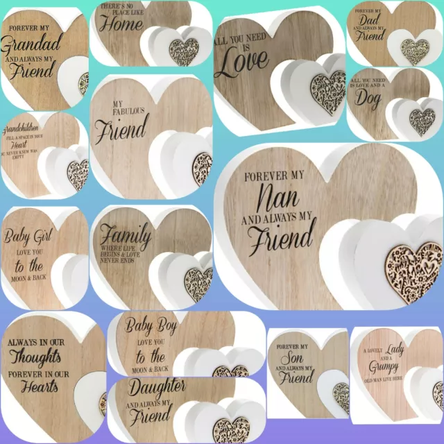 Sentiment Hearts Family & Friends Large Wooden Heart Plaque Ornament Gift UK