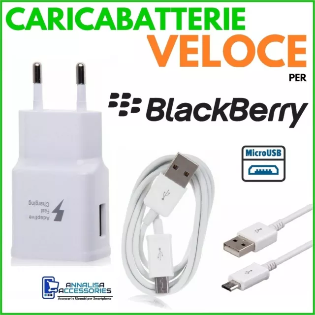 CARICABATTERIE VELOCE FAST CHARGER per BLACKBERRY PRIV PRESA + CAVO MICRO USB