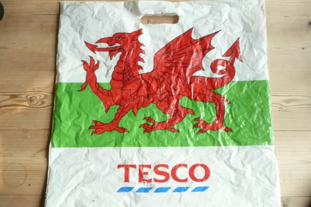 Welsh Y Ddraig Goch Red Dragon TESCO Carrier Bag Thick Plastic ORIGINAL