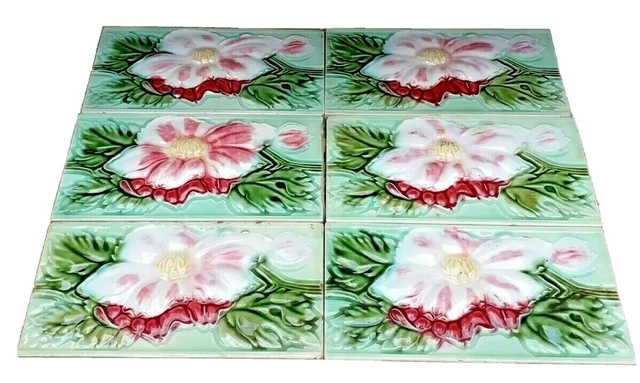 6 PCS. RARE CERAMIC TILES  PORCELAIN VINTAGE ART Japan DK