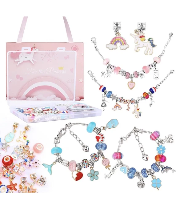 Kit de fabricación de joyas con dijes para niñas, hazlo tú mismo brazalete con cuentas de cristal