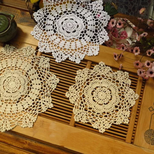 4Pcs Vintage Hand Crochet Lace Doily Flower Coaster Round Table Mat Wedding 20cm