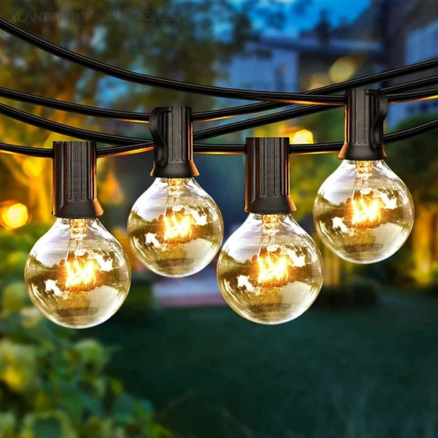 G40 LED Lichterkette 15m Für Außen & Innen – 25 Bruchsichere Birnen, Warmweiß 2200K, IP45 Wasserdicht, Erweiterbar & Dimmbar – Für Terrasse & Balkon
