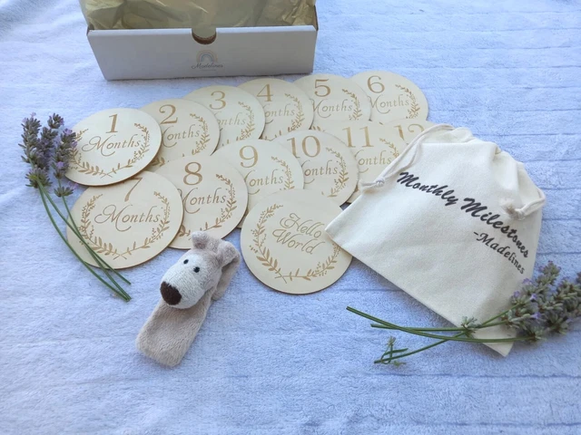 Huray Rayho Little Dragon Baby Monthly Milestone Cards Neutral Wooden Tags Newborn Photography Props Set Of 13 Wood Discs From One Month