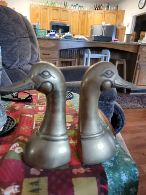 Vintage Solid Brass Duck Head Bookends Made in Korea Approx 6.25" Tall