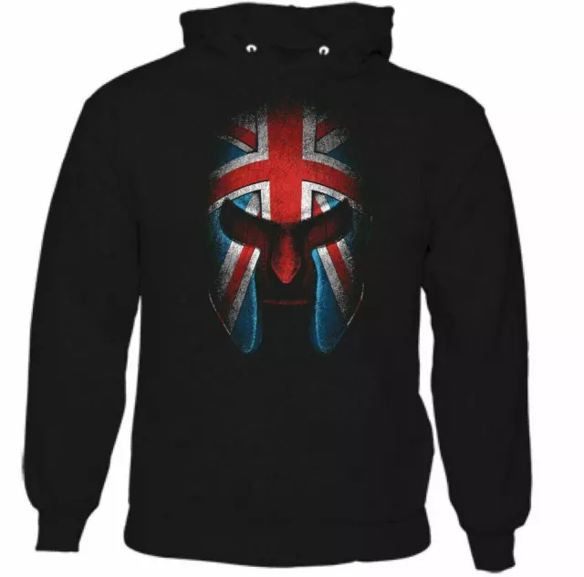 Spartan Helmet Hoodie Gym Union Jack Flag Training Top St Georges Day Mens MMA
