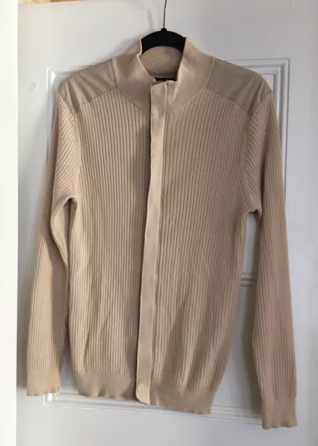 Club Room Men's Full-Zip Beige Ribbed Knit Cardigan Size M