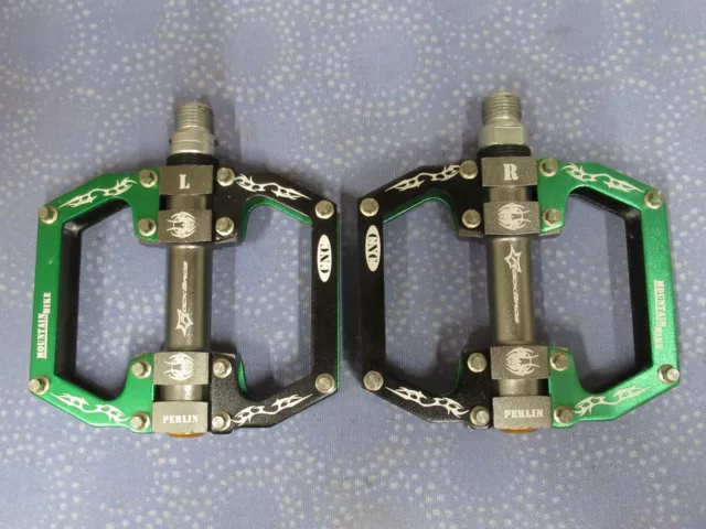 Bicycle 9/16" 3 Bearings Rock Bros Pedal Set Green / Black for MTB - New