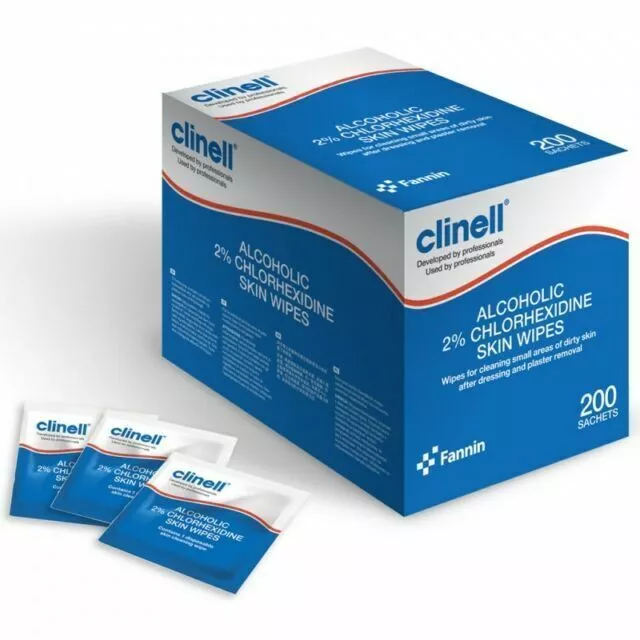 Clinell 2% Chlorhexidine Alcohol Wipes Pack of 200 (CA2CSKIN) EXP 08/2022