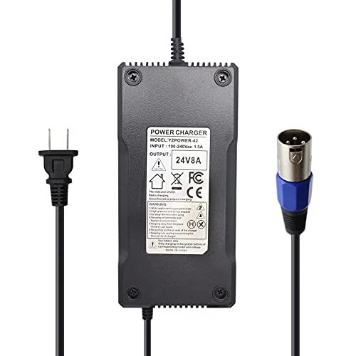 24V 8A Battery Charger with XLR Connector for Car Wheelchair Motorcycle eBike, E
