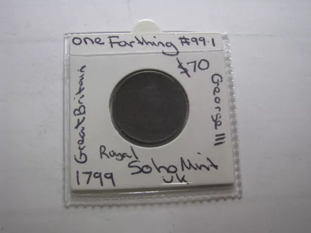 1799 Farthing Great Britain England Geroge III SOHO Royal Mintage  Coin #99.1
