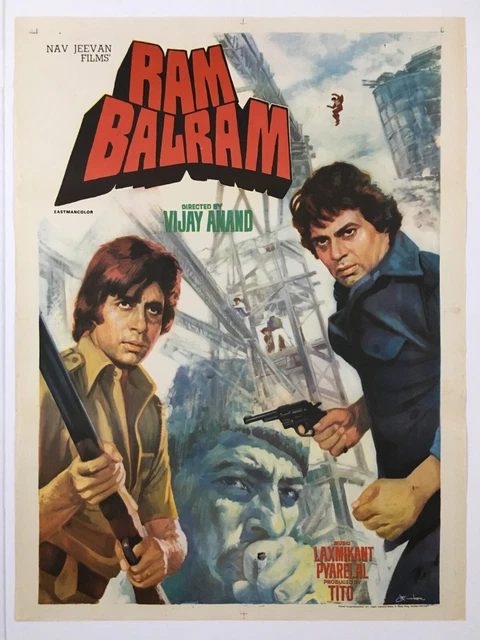 1980 BOLLYWOOD POSTER RAM Balram Amitabh Bachchan Dharmendra 76 2cm X 