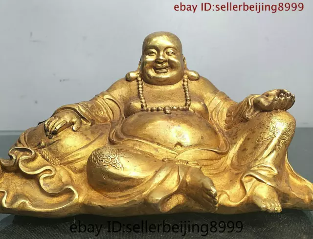 Collect Folk Old China Tibet Buddhism Temple Bronze Gilt Maitreya Buddha Statue