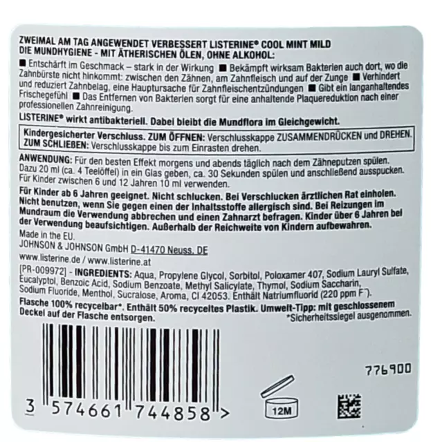 3x 1000 ml Listerine coolmint Zero milder Geschmack Bakterien hemmend Mundgeruch 3