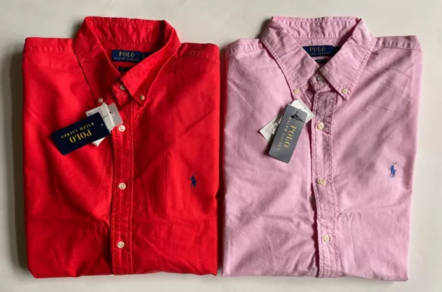 $99 NWT Mens Polo Ralph Lauren Classic Fit Garment Dye Oxford Long Sleeve Shirt