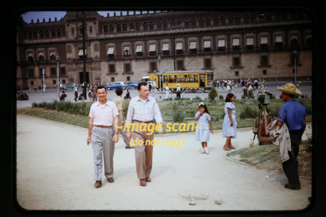 1953 Zocalo, Mexico City, Mexico and Trolley, Original Kodachrome Slide c13a