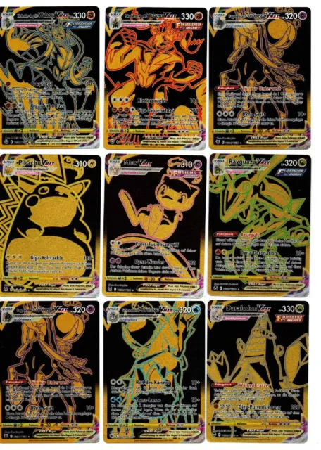 Oro Vmax Schede Pokemon Collezione, Tedesco & Originale, Mew, Pikachu, Rayquaza