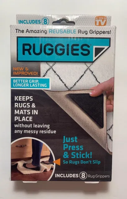 Pinzas de alfombra reutilizables Ruggies en paquete de 8 pisos de alfombra lavables negras