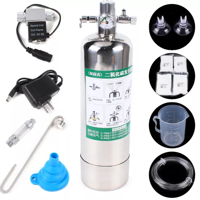 2L Aquarium Plants Cylinder CO2 Generator System Kit Carbon Dioxide Reactor SALE