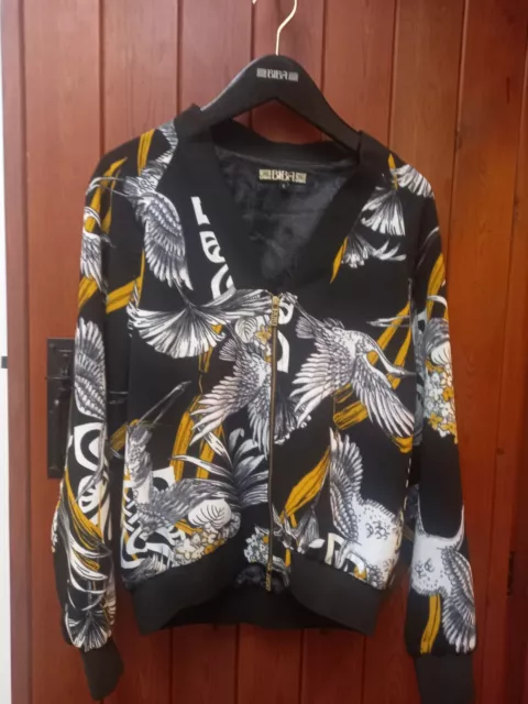 BIBA BEAUTIFUL CRANE Design Bomber Jacket Party Size 8 Plus BLACK