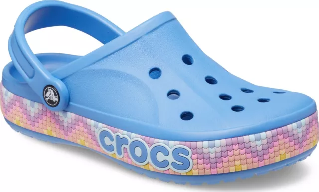 Crocs Bayaband Chevron Band Clogs | Slip On Shoes POWDER BLUE MULTI  US M 5 W 7