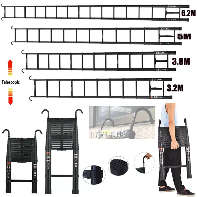 Pliable Échelle Aluminium Télescopique Pliante Escabeau d'atelier Avec Crochet