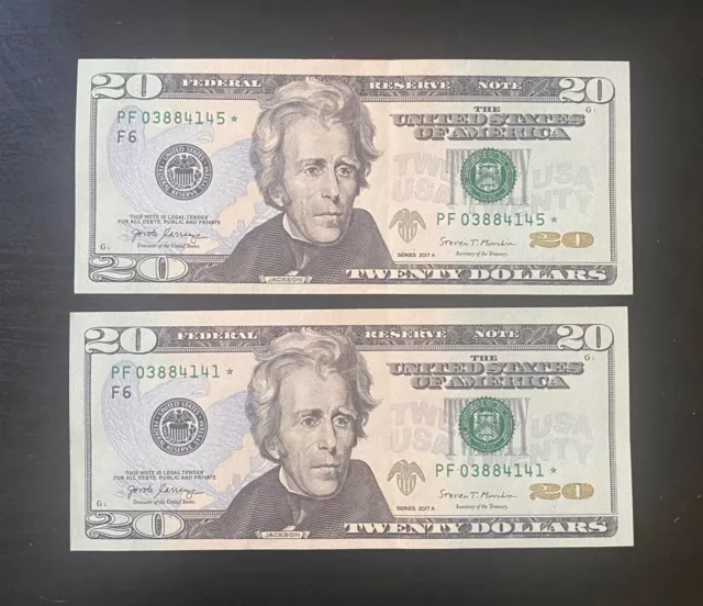 $20 Twenty Dollar (2 bill) Star note bill fancy low serial Number RARE 2017A
