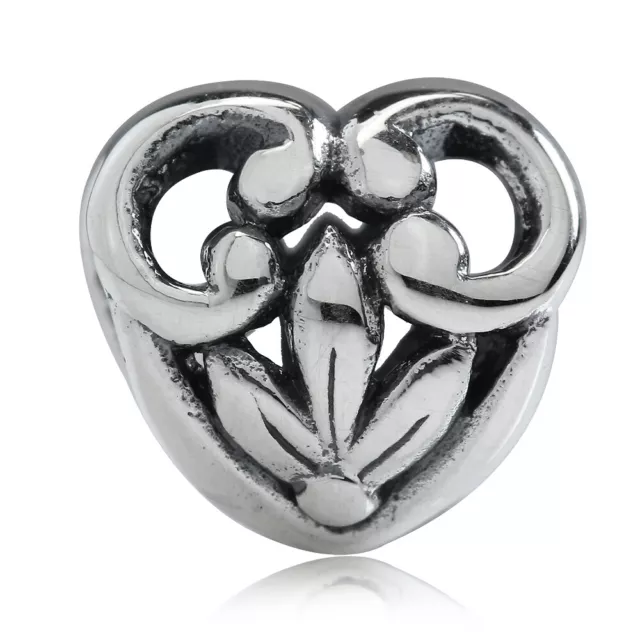 AUTH Nagara 925 Sterling Silver HEART FILIGREE European Charm Bead