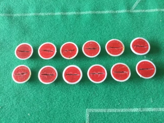 Subbuteo Original ‘Used’ HW Bases x 12 White / Red 1970’s