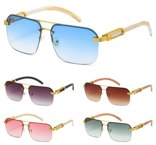 Hip Hop Sunglasses Men Women Shades Designer Fashion Square Rimless Gold Frame