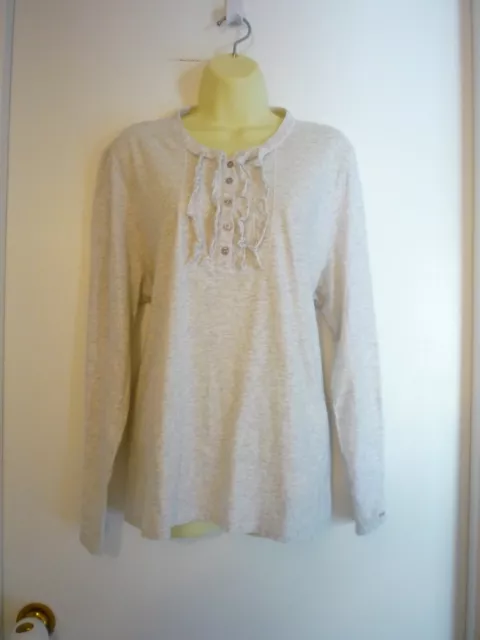 J. JILL  KNIT TEE sz XL-RUFFLE HENLEY NECK--LONG SLEEVE--HEATHERED GREY