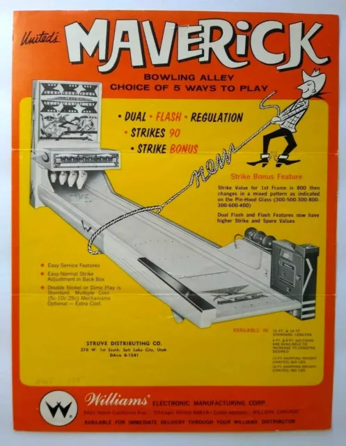 United Maverick Arcade FLYER Original Williams Big Bowler Game Art Print 1964