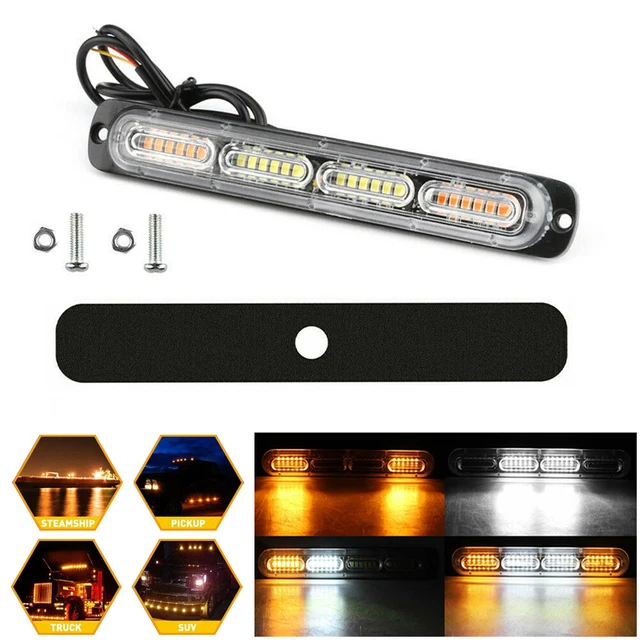 2x 24LED Amber/White Strobe Flashing Light Kit Car Truk Emergency Warning Beacon