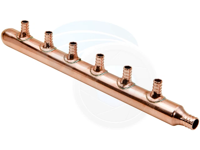 3/4in Inlet 1/2in PEX Water Outlet 6 Branch Ports Closed End Manifold