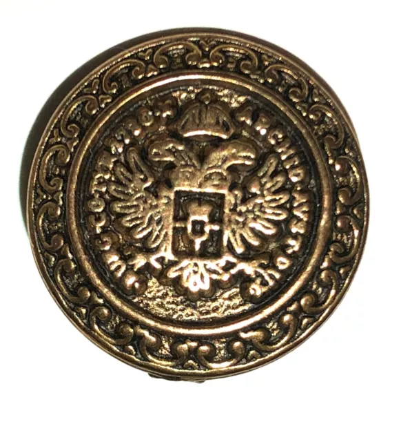 Antique Austrian Coat of Arms Double Eagle Gold Brass Shank  Button Ornate Vtg