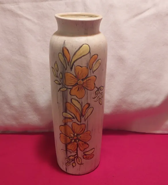 Vtg Hand Painted Ceramic Double Orange Flower Floral Bud Vase