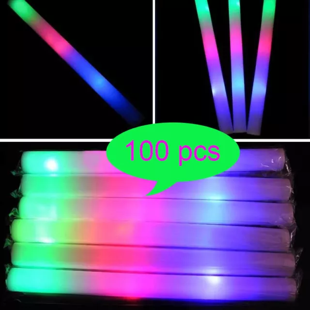 100-1000 Pcs LED Foam Sticks Glow Sticks 3-Flashings Rally Cheer Light-Up Rave 3