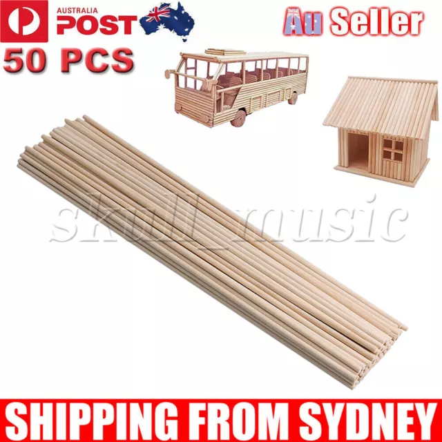 50PCS Natural Wooden Craft Sticks 40CM Long Dowel Round Building Rod DIY