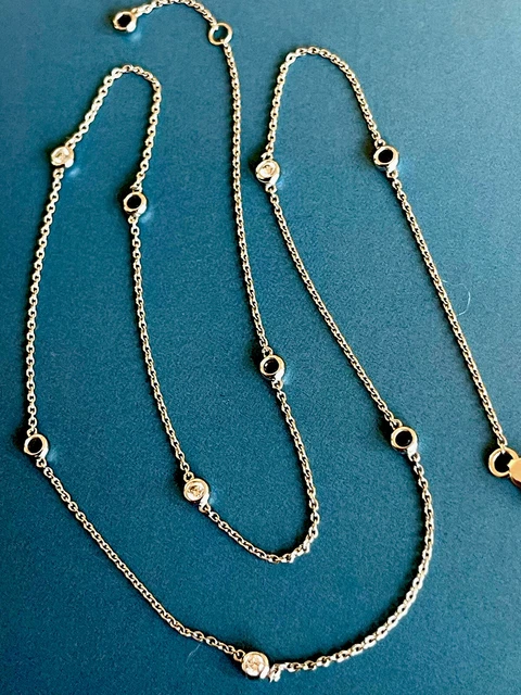 18ct White Gold Diamond Sapphire Necklace 0.50ct By The Yard Chain Half Carat