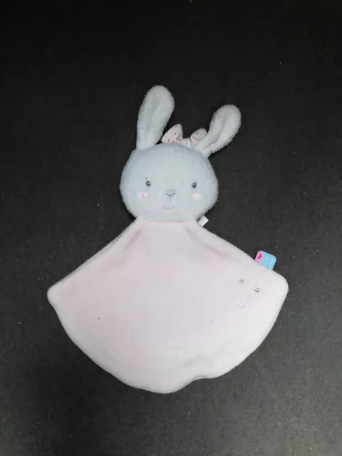 O/ Doudou Sucre D'orge Lapin Plat Blanc Rose Coeur doré noeud