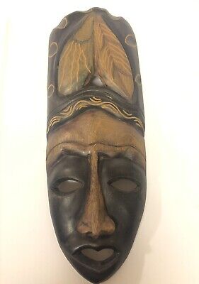 African Tribal Authentic Hand Carved Wooden Mask Wall Art 16.5”X6”